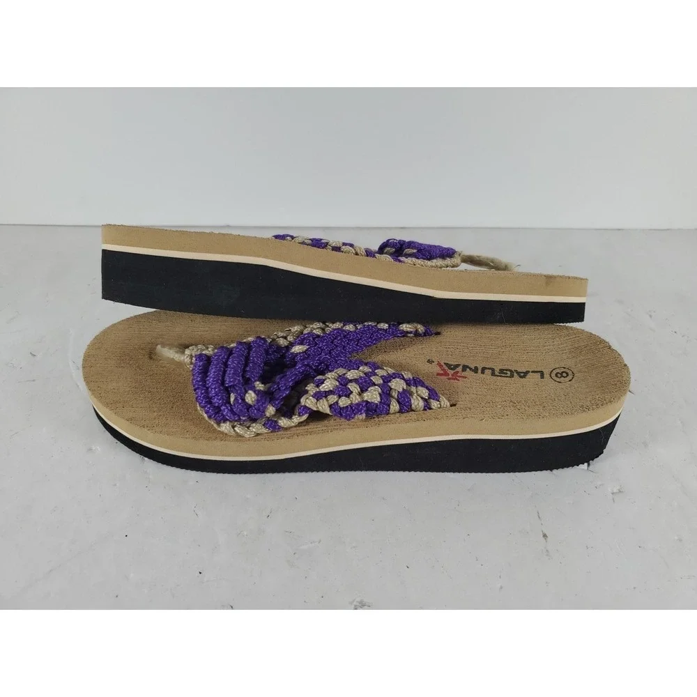 Laguna Sandal Womens S 8 Tan Thong Slip On‎ Wedge Flip Flop Casual Comfort